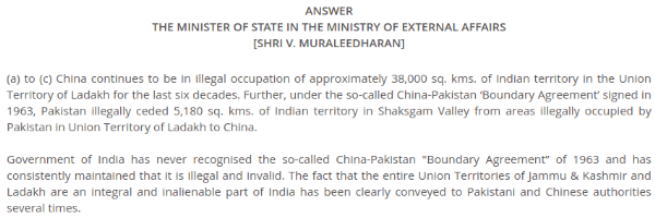 China continues to illegally occupy approximately 38,000 sq km of Indian territory