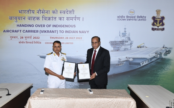 Cochin Shipyard Ltd formally delivers Indigenous Aircraft Carrier Vikrant to Indian Navy