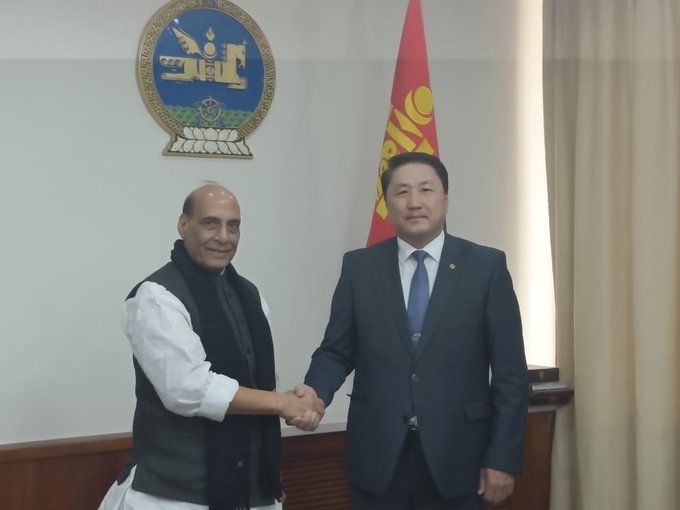 Rajnath Singh meets his Mongolian counterpart in Mongolia