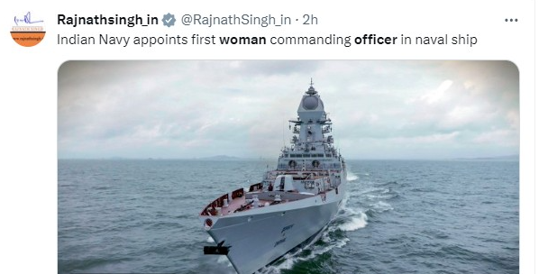 Woman officer takes over command of an Indian Navy ship